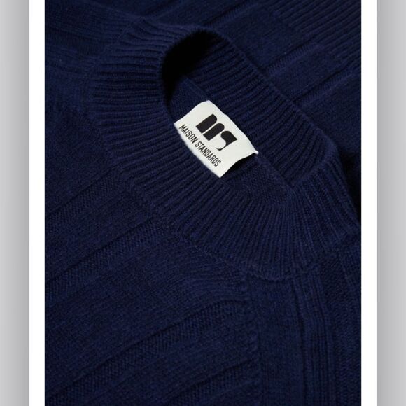 Maison Standard Flat Ribbed High Neck Sweater Navy S NWT IN PACKAGE - Picture 4 of 11